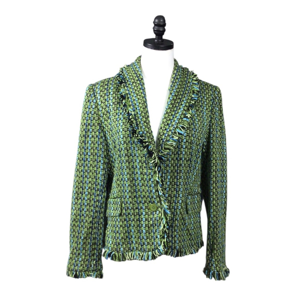 Chadwick’s 2 Button Green Tweed Fringed Women's Jacket Sz 10